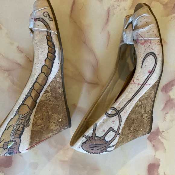 Handpainted canvas wedge sandals- Aliens - Picture 2 of 8